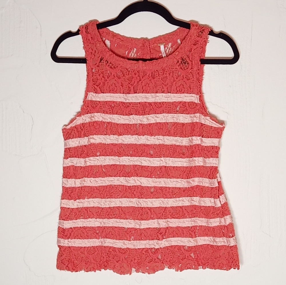 Free People Lace and Applique Stripe Top